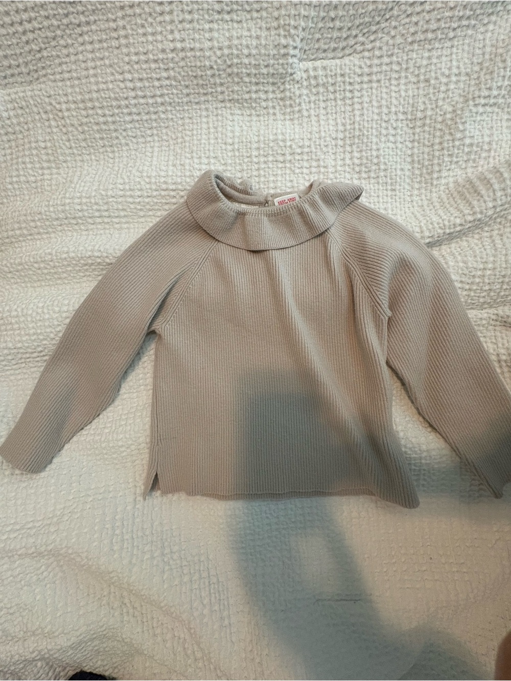 Zara Taupe Ruffle-Neck Ribbed Knit Sweater - Women